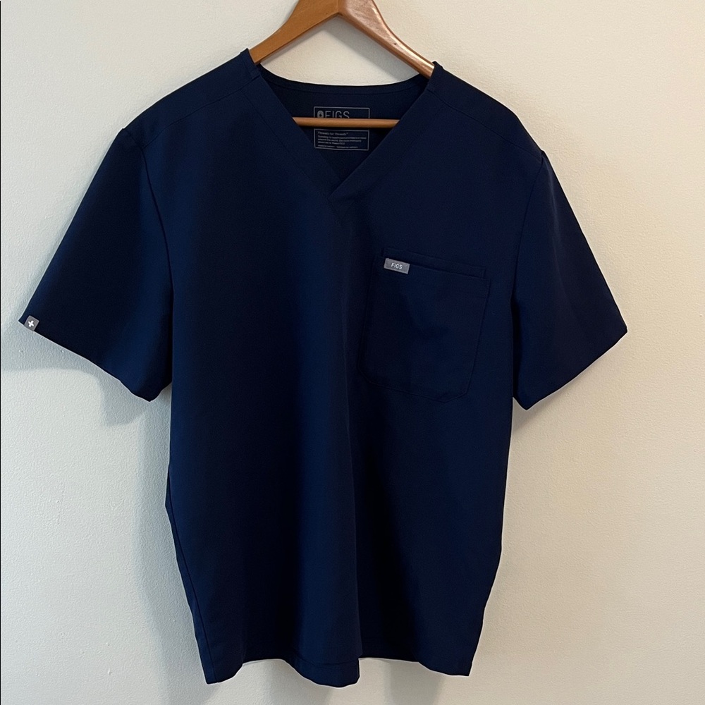 Figs Uniform Scrub Top Size XL Blue Short Sleeve V-Neck Tee Front Pocket